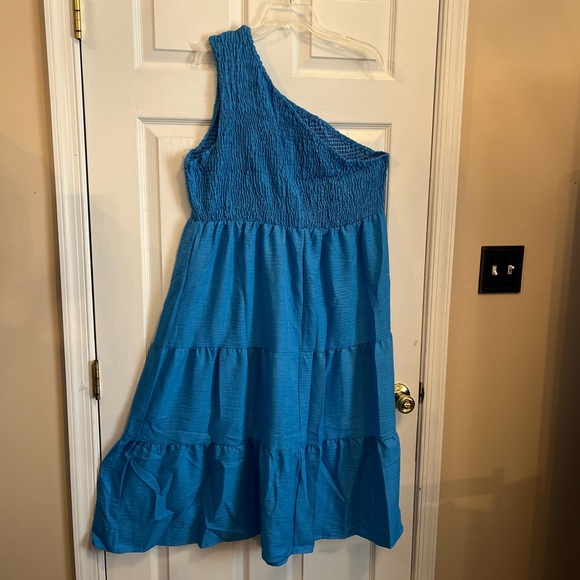 Women's Plus Size Elegant One Shoulder Blue Vacation Summer Swing Dress 18W - Picture 7 of 8